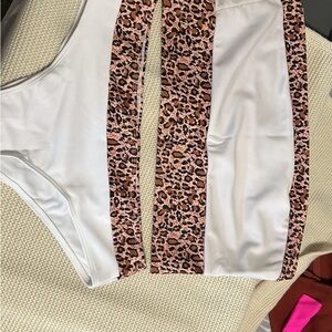 SHEIN White and Leopard Print Bikini